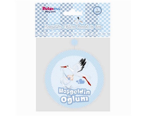 Hoşgeldin Oğlum Yazılı Baby Shower Partisi Asmalı İp Süs 3 Adet