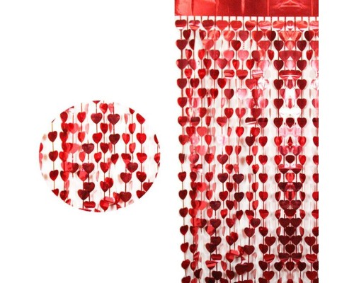 Kırmızı Renk Kalp şekilli Metalize Saçaklı Arka Fon Perde Dekorasyon