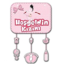 Pembe Renk Hoşgeldin Kızım Temalı Kapı Süsü Süsleme 40x60 cm