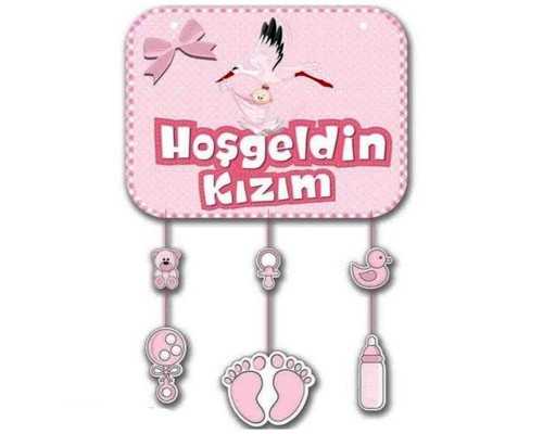 Pembe Renk Hoşgeldin Kızım Temalı Kapı Süsü Süsleme 40x60 cm