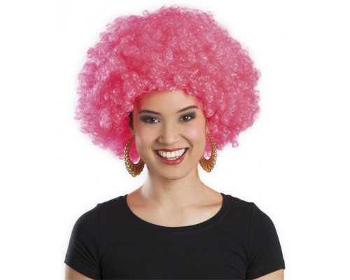 Pembe Renk Kıvırcık Afro Bonus Peruk