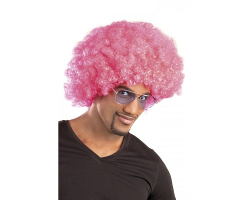 Pembe Renk Kıvırcık Afro Bonus Peruk