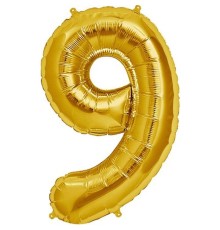 Şekilli Supershape Gold Rakam Folyo Balon 9 Numara