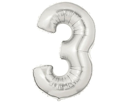 Şekilli Supershape Silver Rakam Folyo Balon 3 Numara