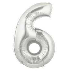 Şekilli Supershape Silver Rakam Folyo Balon 6 Numara