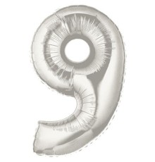 Şekilli Supershape Silver Rakam Folyo Balon 9 Numara