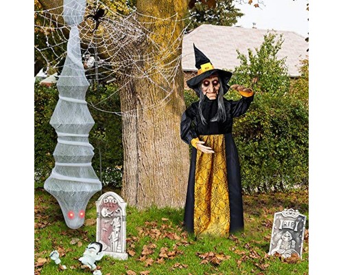 Ses Sensörlü Cadılar Bayramı Halloween Konuşan Işıklı ve Hareketli Mega Boy Demirli Cadı 135 cm