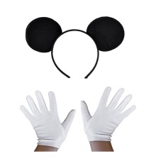 Siyah Mickey Mouse Tacı ve Beyaz Eldiven Seti