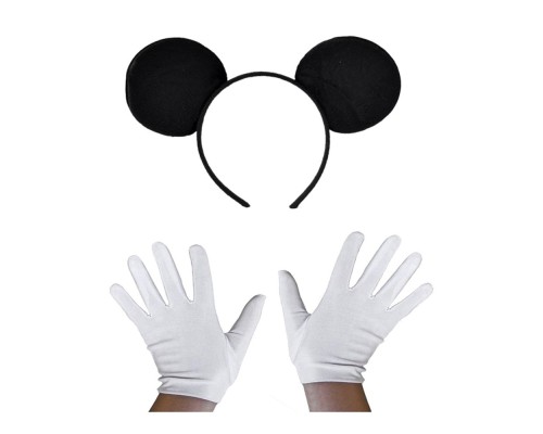 Siyah Mickey Mouse Tacı ve Beyaz Eldiven Seti