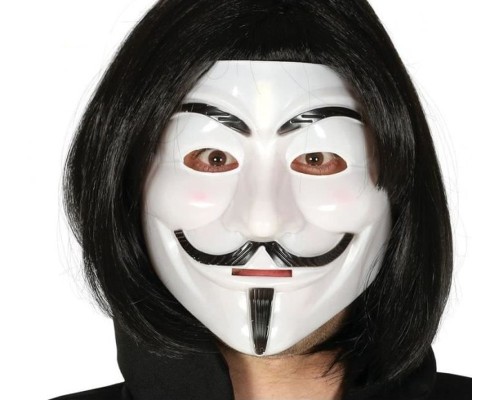 Siyah Renk Takma Kısa Saç ve V For Vendetta Maskesi Anonymous Maskesi