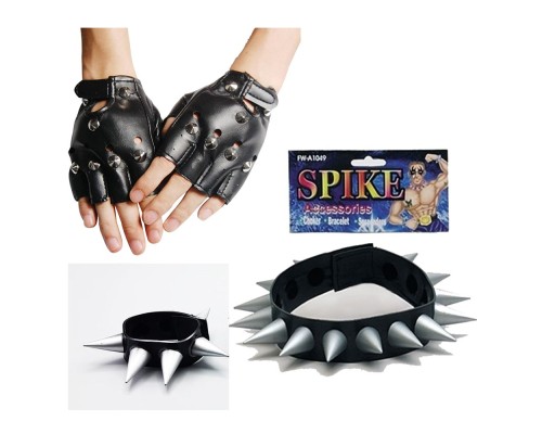 Spike Punk Eldiveni Punk Kolyesi ve Punk Bileklik Seti