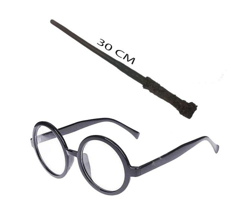 Harry Potter Asası 30 cm ve Siyah Çerçeveli Harry Potter Gözlüğü Seti