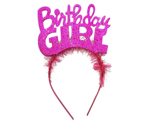 Birthday Girl Yazılı Fuşya Renk Parti Kızı Doğum Günü Tacı