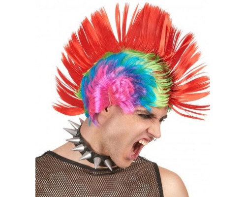 Mohican Mohawk Punk 70 li Yıllar 80 li Yıllar Peruğu Rainbow Peruk Kırmızı Saçaklı