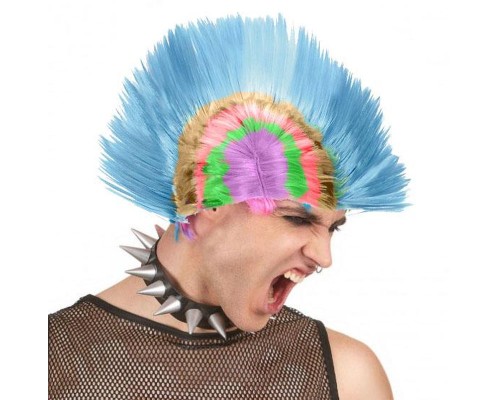 Mohican Mohawk Punk 70 li Yıllar 80 li Yıllar Peruğu Rainbow Peruk Mavi Saçaklı