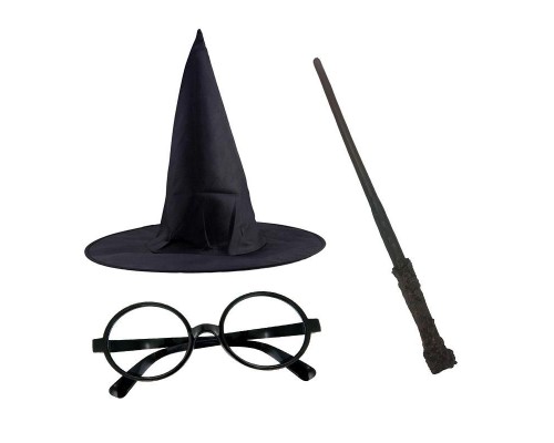 Harry Potter Siyah Şapkası Harry Potter Gözlüğü Harry Potter Asası 3 lü Set