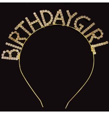 Kristal Taşlı Altın Renk Birthday Girl Tacı 16x17 Cm