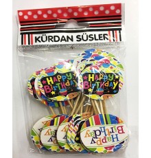 Rengarenk Happy Birthday Parti Kürdan Süsü 20 Adet