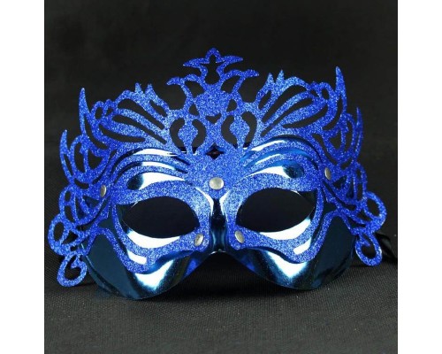 Metalik Mavi Renk Masquerade Kelebek Simli Parti Maskesi 23x14 Cm