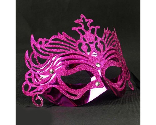 Metalik Fuşya Pembe Renk Masquerade Kelebek Simli Parti Maskesi 23x14 Cm