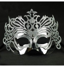 Metalik Gümüş Renk Masquerade Kelebek Simli Parti Maskesi 23x14 Cm