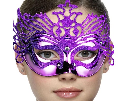 Metalik Mor Renk Masquerade Kelebek Simli Parti Maskesi 23x14 cm