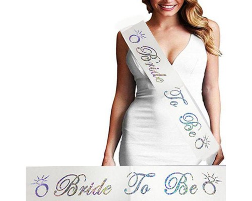 Bride To Be Saten Kuşak Beyaz Üzeri Hologramlı Metalize Gümüş Yazılı 160x9.5 cm