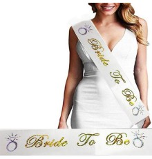 Bride To Be Saten Kuşak Beyaz Üzeri Hologramlı Metalize Altın Yazılı 160x9.5 cm