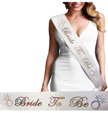 Bride To Be Saten Kuşak Beyaz Üzeri Hologramlı Metalize Rose Yazılı 160x9.5 cm