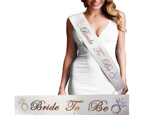 Bride To Be Saten Kuşak Beyaz Üzeri Hologramlı Metalize Rose Yazılı 160x9.5 cm