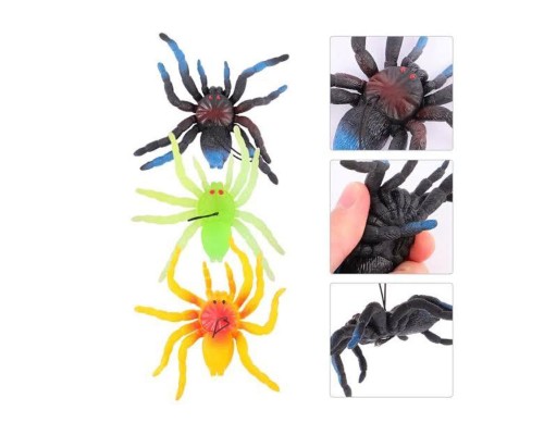 Yumuşak Plastik Malzemeden İmal Karışık Renk Tarantula Örümcek 6 Adet 13x13 cm