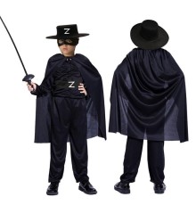 Zorro Kara şövalye Kostümü - Zorro Kostümü çocuk Boy 7-8 Yaş