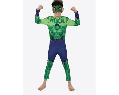 Yeşil Maskeli Baskılı Hulk Kostümü çocuk Boy - Yeşil Dev Kostümü 11-12 Yaş