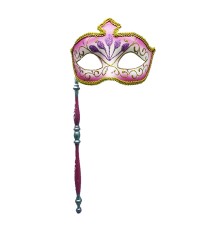 Venedik Masquerade Sopalı Maske Pembe Renk 17x35 Cm