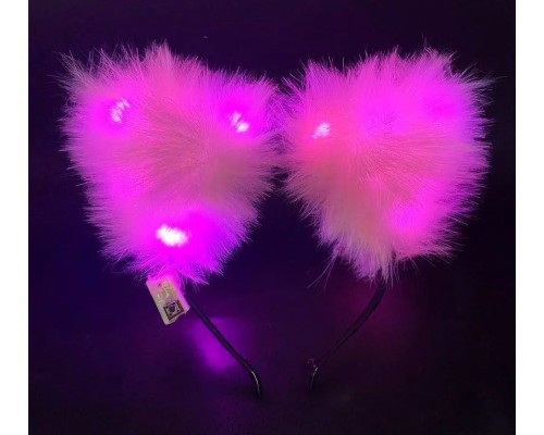 Pembe Peluşlu Pofuduk Kürklü Led Işıklı Lüks Parti Tacı 20x18 cm