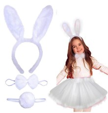 Tavşan Tacı Eteği Papyonu Ve Kuyruk Kostüm Seti Beyaz Renk çocuk Boy