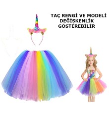 Unicorn Tütü Etek Ve Taç Seti - Unicorn Kostüm Seti çocuk Boy