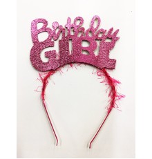 Birthday Girl Yazılı Metalize Parti Tacı Pembe Renk