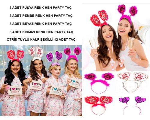 Hen Party Yazılı Taç - After Party Taçları Rengarenk 12 Adet