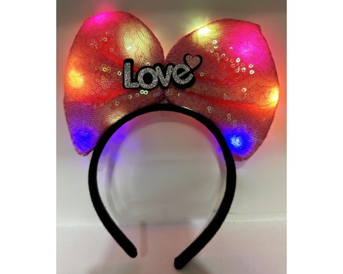 Led Işıklı 3 Farklı Fonksiyonda Yanan Gümüş Love Yazılı Fuşya Pembe Fiyonk Taç 20x17 Cm