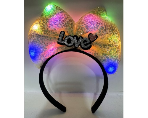 Led Işıklı 3 Farklı Fonksiyonda Yanan Gümüş Love Yazılı Sarı Fiyonk Taç 20X17 cm