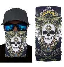 Siyah Renk Üzeri Likralı Beyaz Kafatası Kuru Kafa Baskılı Baf Buff Bandana 28x45 cm