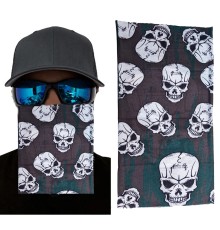 Kahve Yeşil Renk üzeri Likralı çoklu Kafatası Baskılı Baf Buff Bandana 25x48 Cm