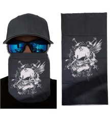 Siyah Renk Üzeri Likralı Beyaz Kafatası Kuru Kafa Baskılı Baf Buff Bandana 25x48 cm