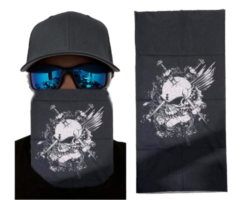 Siyah Renk Üzeri Likralı Beyaz Kafatası Kuru Kafa Baskılı Baf Buff Bandana 25x48 cm