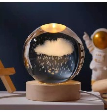 Dekoratif Bulut Ve Yağmur Tasarımlı Ahşap Altlıklı Işıklı Cam Küre Cam:6cm Ahşap:2cm
