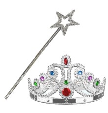 Gümüş Renk Metalize Prenses Tacı Ve Metalize Prenses Yıldız Asası