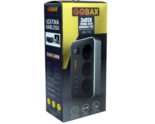 GOBAX Mg-103 3xusb 2.1a 3x Priz Anahtarli Termal Akim Korumali Priz 2m Kablo