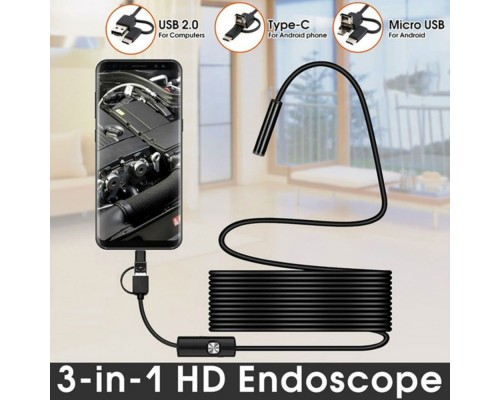 Endoskop 3 In 1 Yılan Kamera Usb Micro Usb Type-c Uyumlu 15m
