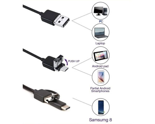 Endoskop 3 in 1 Yılan Kamera USB Micro Usb Type-C Uyumlu 15M